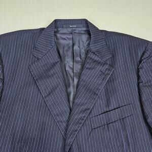 VTG Ermenegildo Zegna 54R Wool Blazer Italian Suit Jacket Navy Striped 3 Button